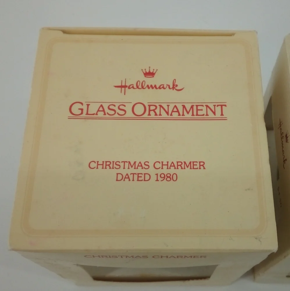 (2) NIB Vintage Hallmark Glass Ornament 1980 1983 Christmas Charmer Keepsake